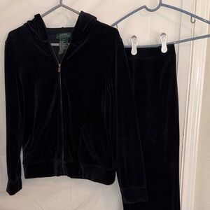 Ralph Lauren Charcoal Velour Hoodie and Pants Set